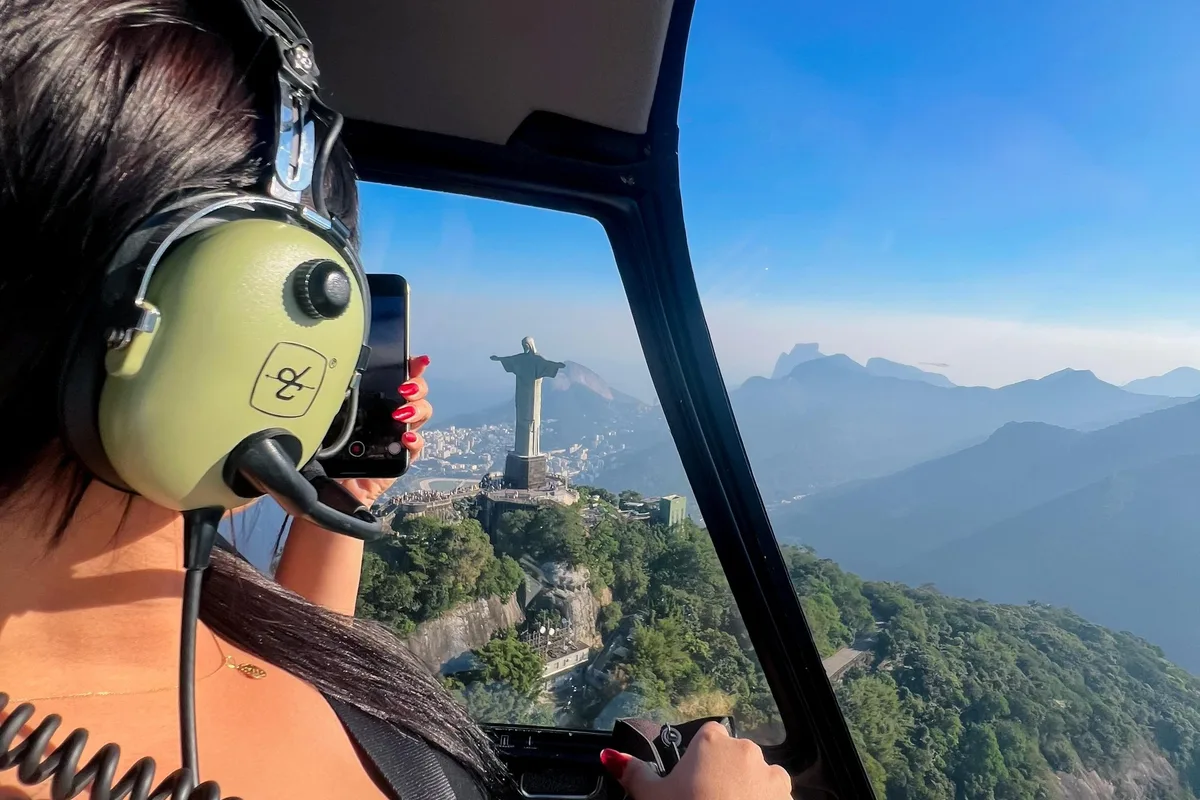 Helicopter circling the Christ the Redeemer statue above Corcovado on a helicopter ride over Rio de Janeiro